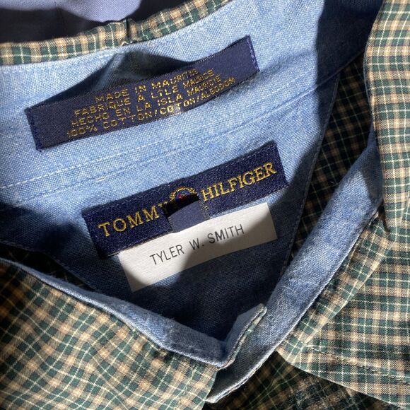 Tommy Hilfiger Green Checked Button Up Shirt Size Mens XL - Picture 3 of 7